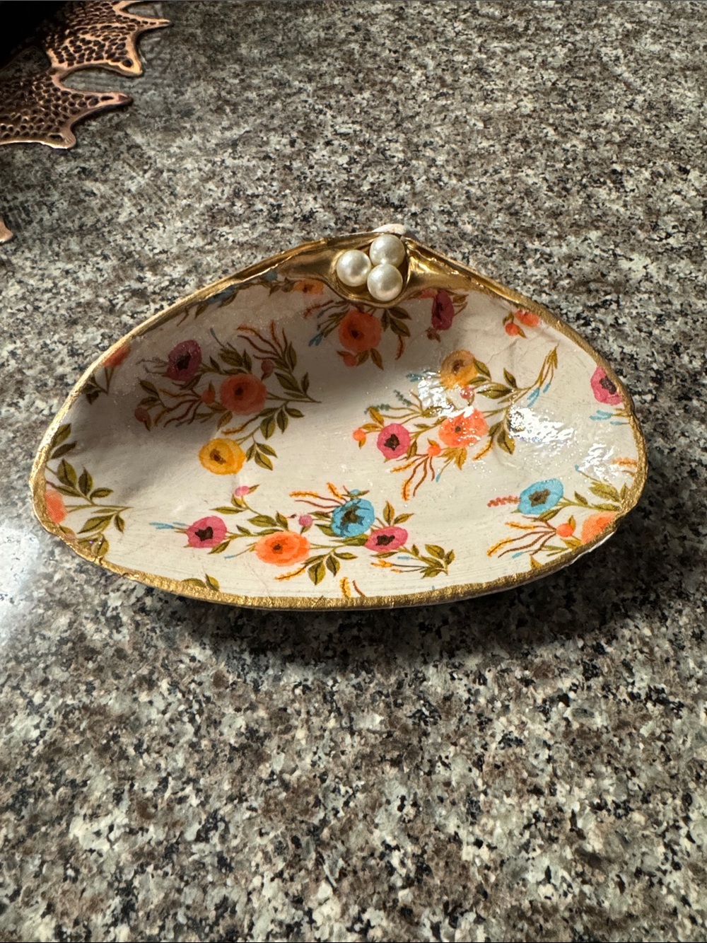 Floral Trinket Dish with Gold Trim